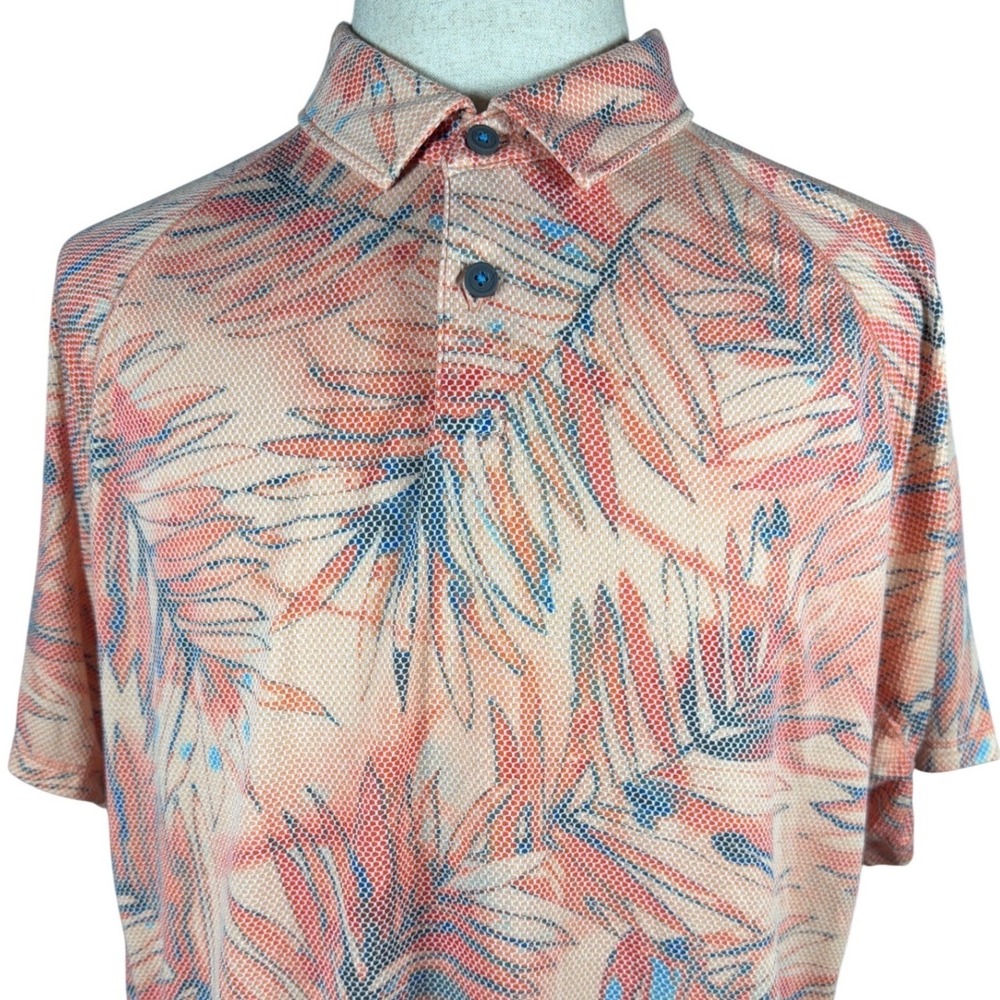 Tommy Bahama IslandZone Mens XL Orange Tropical Palm Leaf Print‎ Polo Shirt